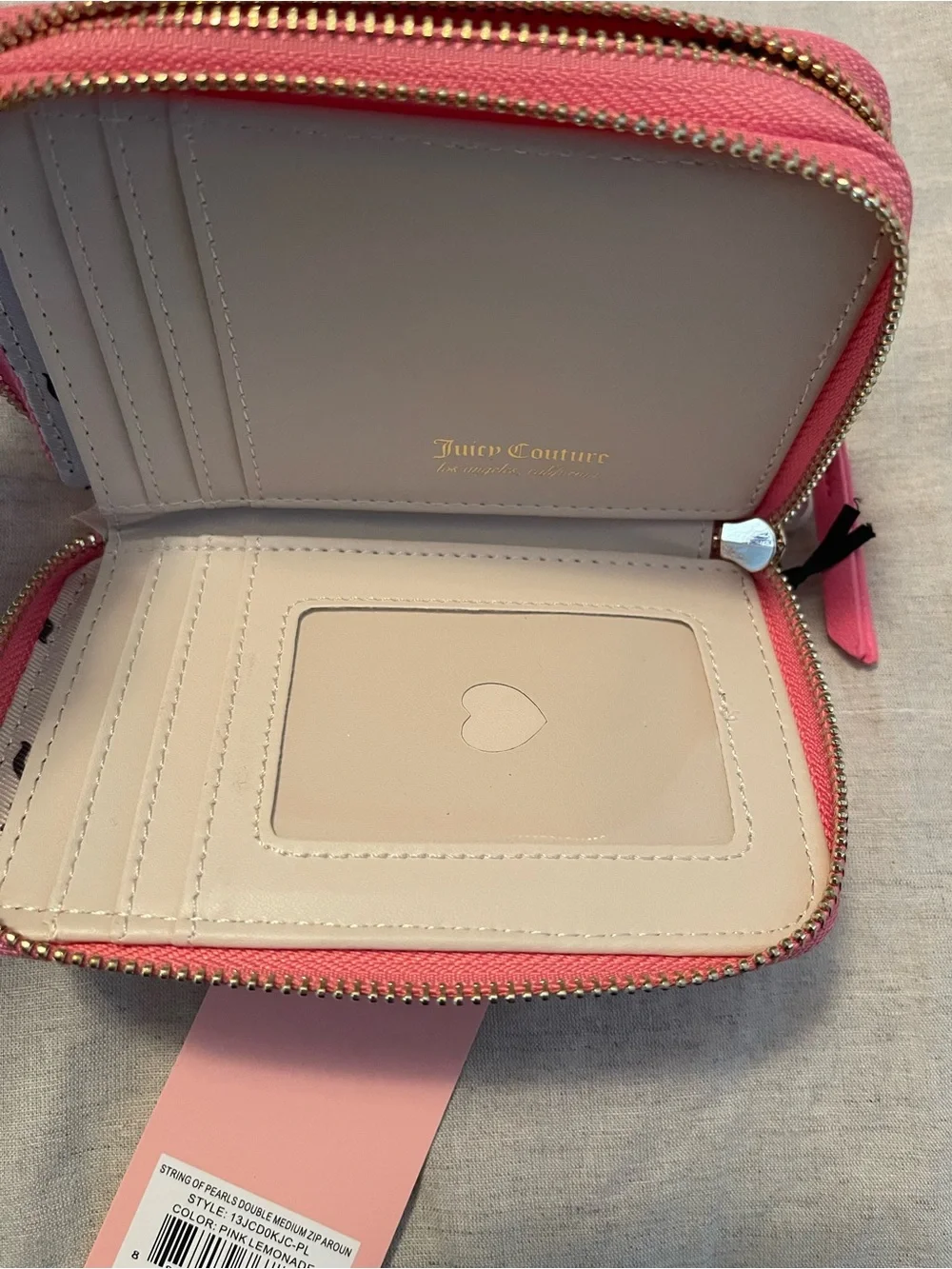 Juicy Couture Hot Pink Velvet Crystal Logo Zip Wallet